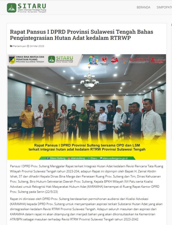 Enam Hutan Adat Terintegrasi di Perda Rencana Tata Ruang dan Wilayah Sulawesi Tengah 2023-2042